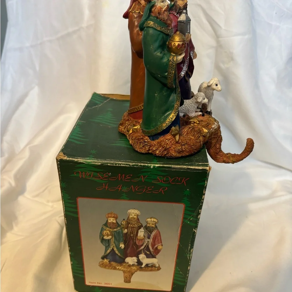 Vintage Three Wise Men Sock Hanger Holiday Figurine Multicolor Ceramic Heavy